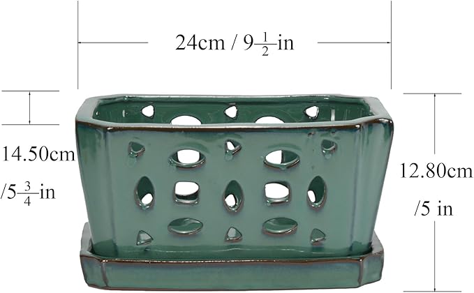 W&W Orchid Pot with Holes and Saucer for Repotting, Green, 9.7 Inches