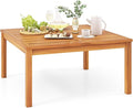 Tangkula Patio Wood Coffee Table, Solid Acacia Wood 35.5 Inches Side Table with Slatted Tabletop, Outdoor Square Table for Backyard, Porch, Balcony