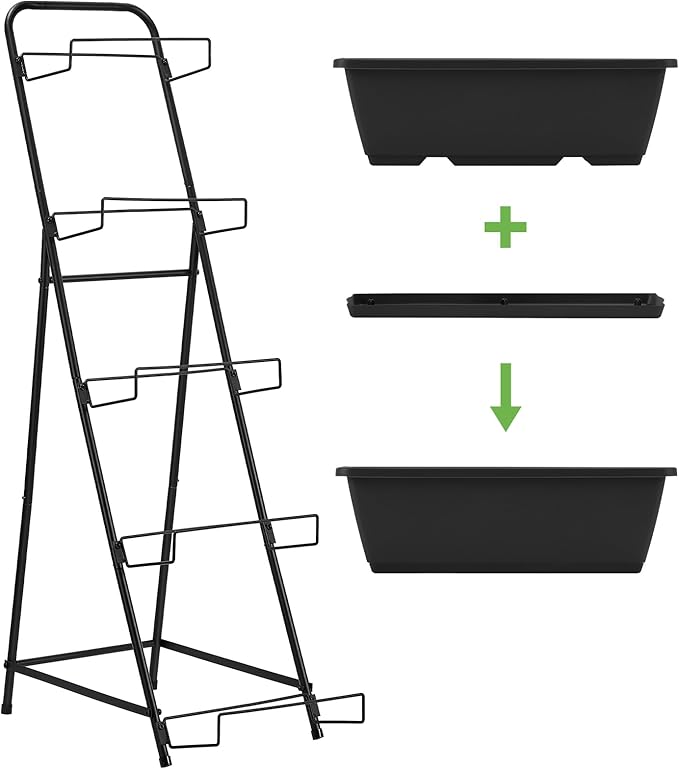 5 Tier Vertical Raised Garden Bed Planter Box, Vertical Raised Bed with Drainage Holes for Indoor Outdoor Herbs Flowers Vegetables Plants, Black