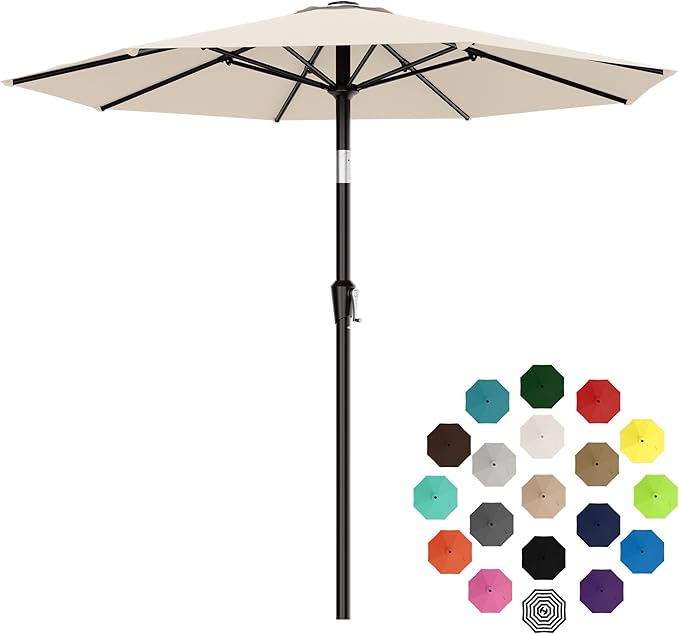 AreShark 9 FT Patio Umbrella for Outdoor, Outdoor Table Umbrella with Push Button Tilt and Crank, Outdoor Patio Umbrellas with 8 Sturdy Ribs for Market, Garden, Pool (Cream-white)