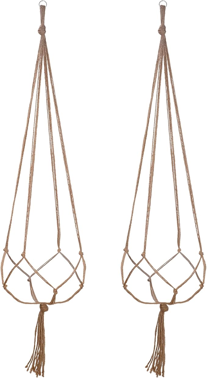 EBOOT 2 Pack 48 Inch Large Macrame Plant Hanger Rope to Hang Flower Pot Plant Holder for Indoor Outdoor Decorations, 4 Legs (Linen Color)