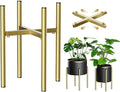 H HOMEXIN Adjustable Plant Stand Indoor, Metal Plant Stand 8 to 12 Inches, Single Floor Plant Pot Stand Mid Century Plant Holder for Indoor Outdoor Plants - Gold (Pot Not Include