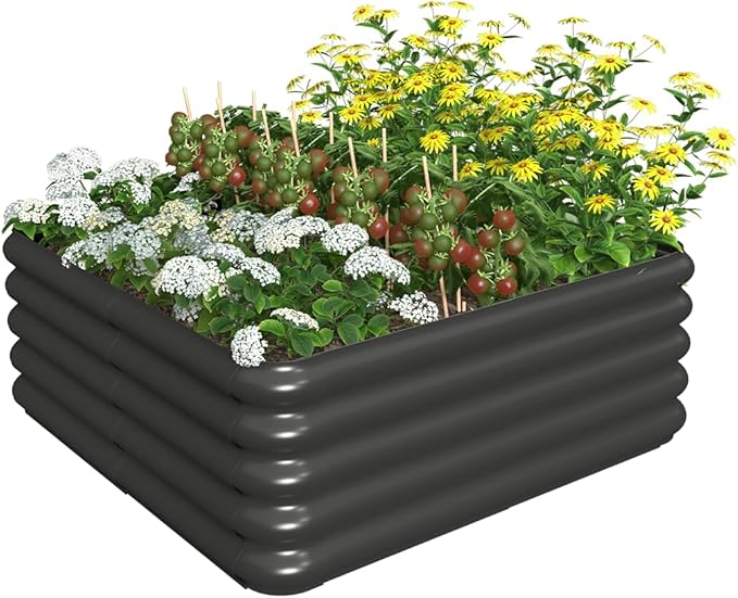 3.0x3.0x1.0ft Raised Garden Bed Kit, Rustproof PP Material Garden Box, Flower Bed with Tool-Free Assembly Design, Square Planter Boxes for Outdoor Plants Vegetables Flower Fruit Herb, Black