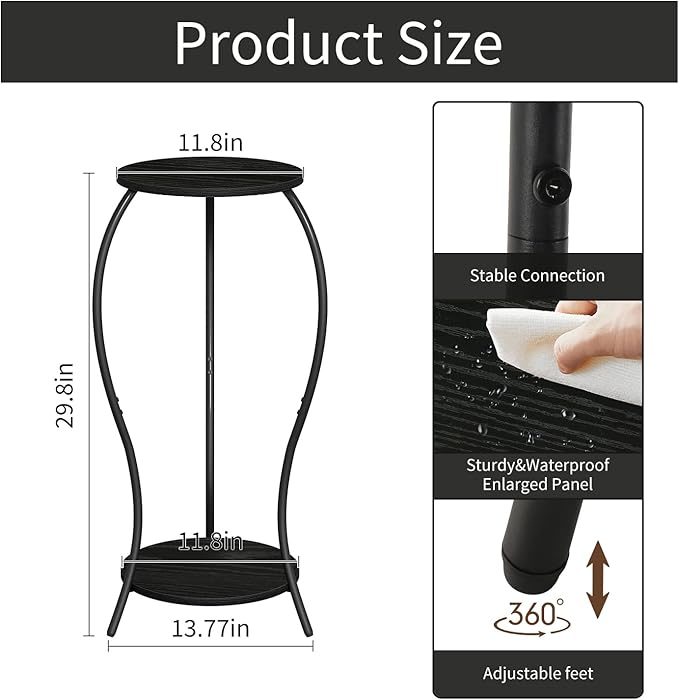 Plant Stand Indoor, 2 Tier Round Tall Plant Stand, Flower Pot Stand, Plant Shelf Rack, Corner Plant Stand for Planter Garden Balcony Patio Living Room (Black-Wood, 2 Tier)