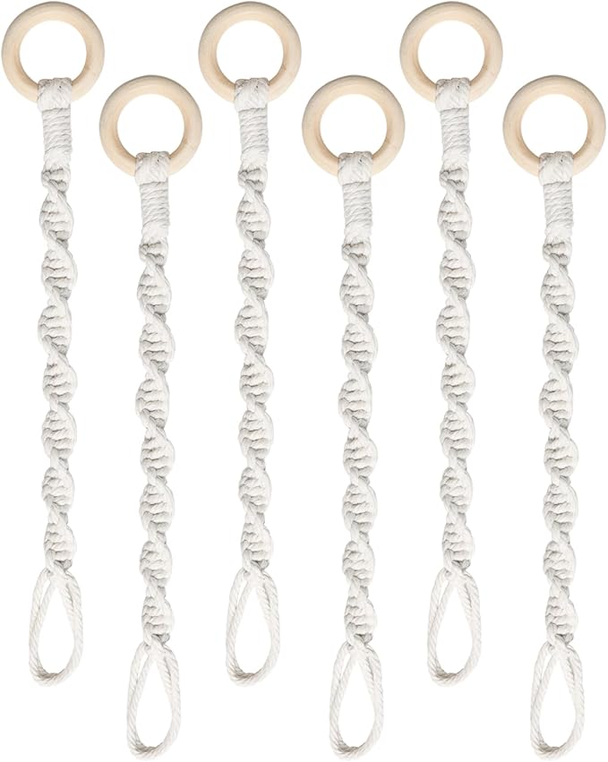 6 Pack Adjustable Macrame Plant Hanger Extenders Connectable Rope Hanging Plant Extender Handmade Woven Hanging Basket Extension with Wooden Ring for Indoor Outdoor Plant Pot Holder (Style 1, 6)