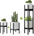 MUDEELA 2 Pack Indoor Plant Stands, 2 Tier Tall Plant Stand 30 inches, Mid Century Bamboo Plant Stand, Adjustable Width 8 - 12 inches, Fits Pot Size of 8 9 10 11 12 inches Pot & Plant Not Included, Black