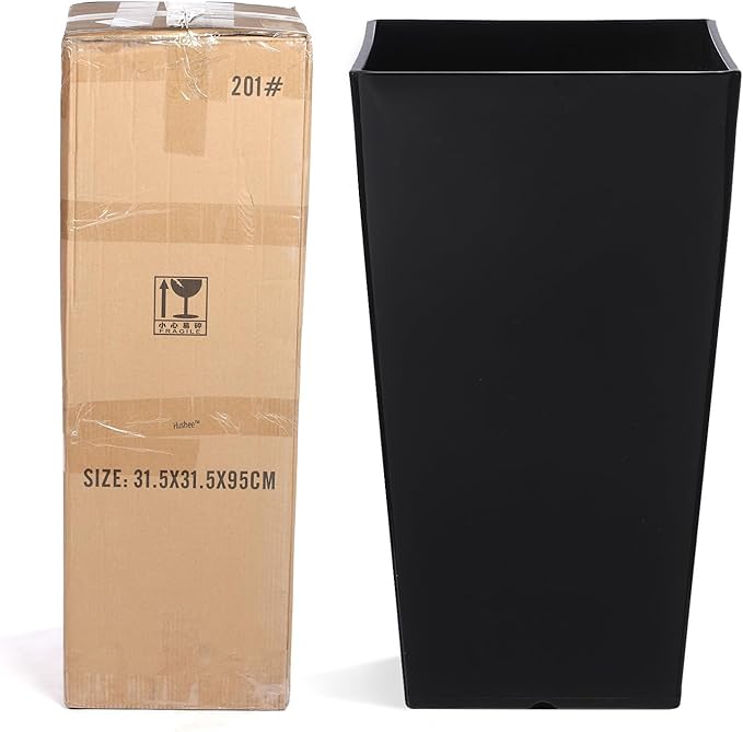 Hushee Set of 4 Tall Outdoor Planters 21 Inch Tall Tapered Square Planter with Drainage Hole Large Flower Tree Plant Pot Resin Flower Pots for Front Porch Door Garden Patio Indoor