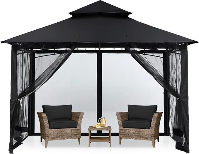 MASTERCANOPY Outdoor Garden Gazebo for Patios with Stable Steel Frame and Netting Walls (9x9,Black)