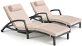Chaise Lounge Chairs Outdoor Set of 2, Comfy Outside Wicker Patio Pool Lounge Chair w/ 5 Adjustable Back Angle, Cup Holder, Thicken Cushion