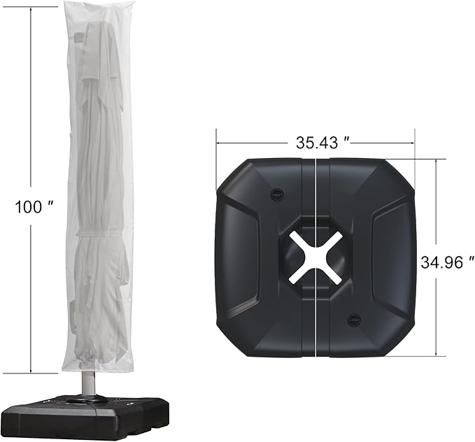 PURPLE LEAF 9'×11.5' Cantilever Patio Umbrella with Base Rectangle Offset Outdoor Umbrella Cover with Zipper for Garden Deck Pool White