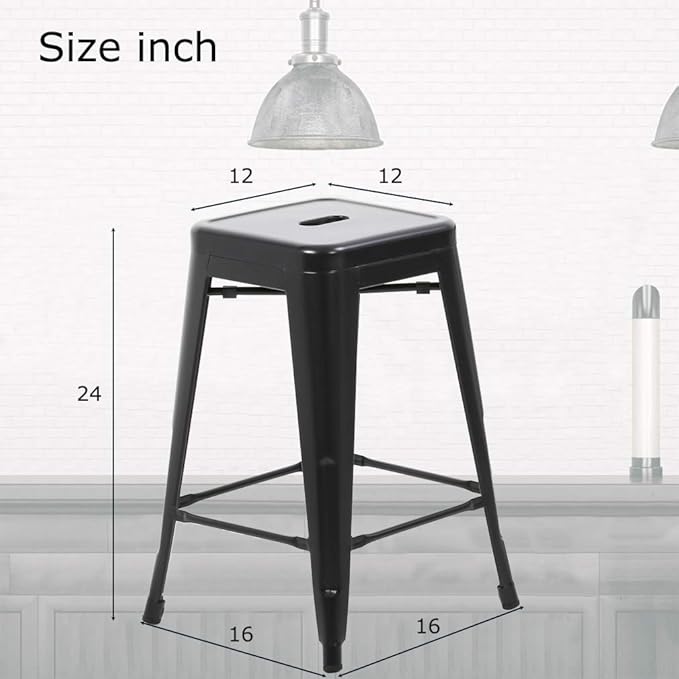 FDW Metal Bar Stools Set of 4 Counter Height Bar Stools 24 Inches Industrial Bar Chairs Patio Stool Stackable Backless Stool Indoor Outdoor Metal Kitchen Stools Bar Chairs (Black Set of 2, 24")