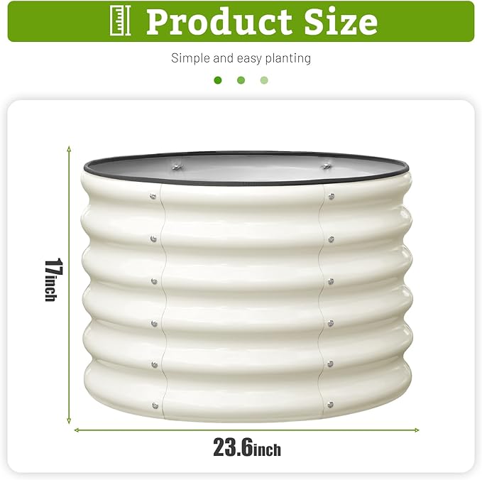 SnugNiture Raised Garden Bed, 2 PCS 2×2×1.5ft Round Galvanized Outdoor Planter Box, 17" Tall Deep Metal Garden Bed Kit for Planting Vegetables, Fruits, Flowers, White