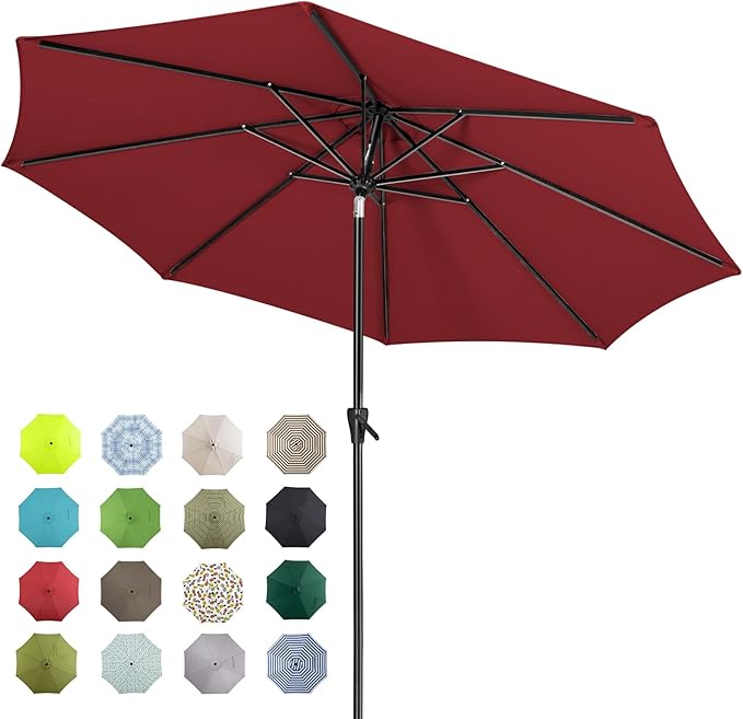 Tempera Patio Market Outdoor Table Umbrella with Auto Tilt and Crank, Large Sun Umbrella with Sturdy Pole & Fade Resistant Canopy, Easy to Set