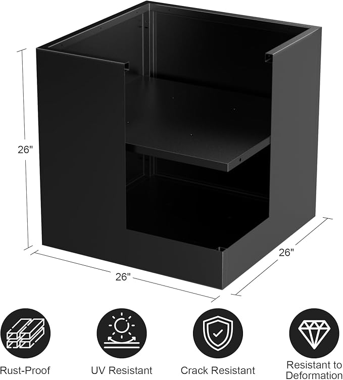 Tall Metal Planter Box for Outdoor Plants 26" L x 26" W x 26", Heavy Duty Steel Large Square Planter Box with Removable Insert Shelf, Modern Décor for Tall Plants, Trees, Flowers (Black)