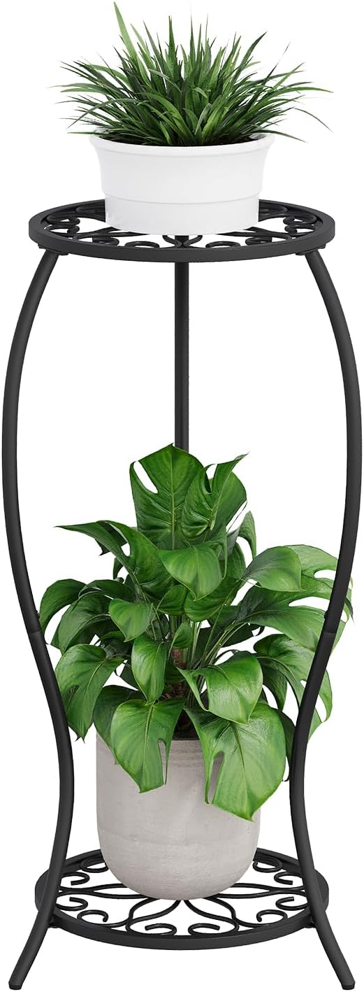 Plant Stand Indoor Outdoor, 2 Tier Metal Tall Plant Stand, Flower Pot Stand, Heavy Duty Plant Shelf Rack, Corner Plant Stand Rustproof for Planter Garden Balcony Patio Living Room