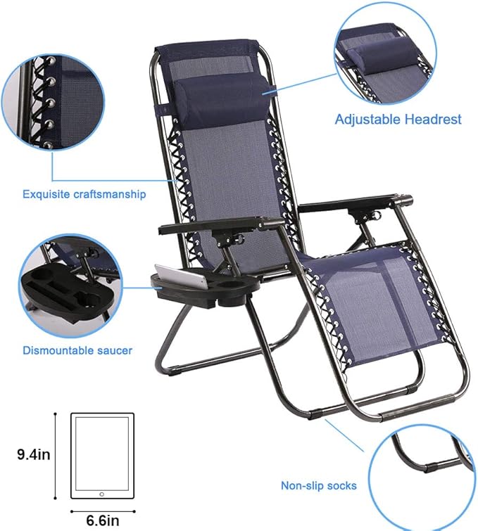Zero Gravity Chair Patio Lounge Chairs Lounge Patio Chairs 2 Pack Adjustable Reliners for Pool Yard with Cup Holder