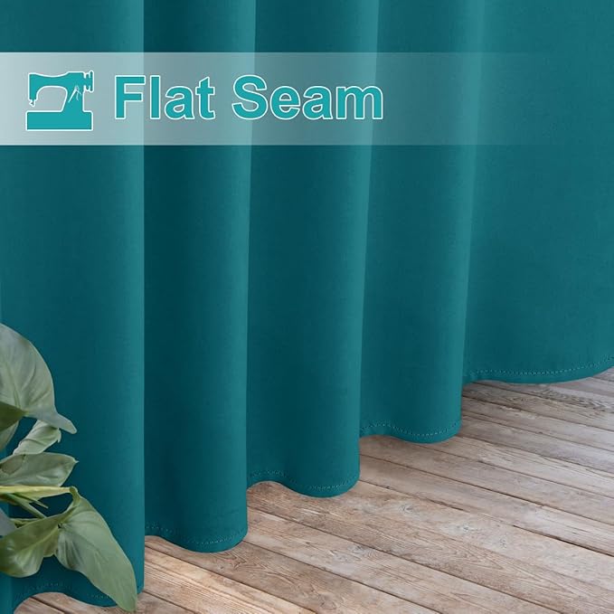 NICETOWN 2 Panels Peacock Teal Patio Curtainss Outdoor Waterproof with Self-Adhesive Tab Top, Thermal Insulated Heat & Cold Blocking Outdoor Curtainss for Easy Hanging & Sliding, W52 x L84