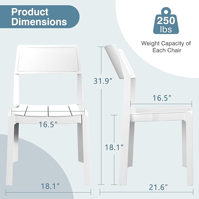 VECELO 4 Pack Stackable Dining Chairs, Plastic Patio Chairs for Indoor Outdoor Use in Kitchen, Poolside, No Assembly, Matte White