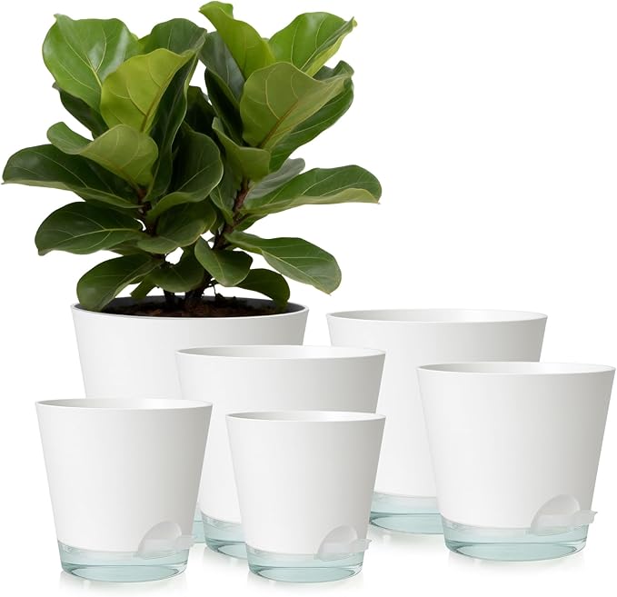GARDIFE 2026 Upgraded Self Watering Plant Pots with Drainage Hole, 7/6.5/6/5.5/5/4 Inch Flower Planting Containers for House Plants, African Violet, Flowers, Cactus (White, 7+6.5+6+5.5+5+4 inch)