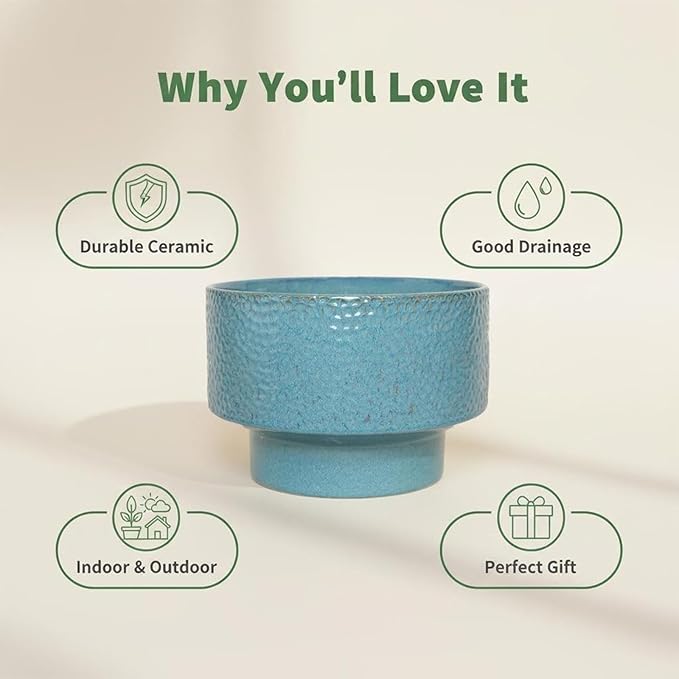 Ceramic Planters 11 Inch, Honeycomb Ceramic Pots for Plants Indoor Outdoor, Round Plant Pot with Drainage Hole, Large Planter Flower Pot, Reactive Glaze Blue