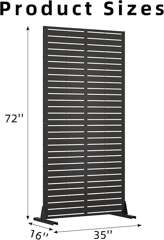 Casaphoria Metal Privacy Screen Outdoor, 72" H x 35" W Freestanding Decorative Privacy Screen for Patio Deck Balcony Garden with Stable Base, Black-Louvered