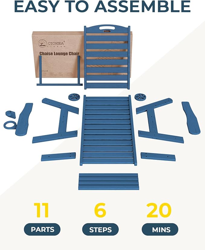 Outdoor Lounge Chair Set of 4, All Weather Patio Chaise Lounge Chair for Outside, HDPE Chair with Rolling Wheels & Cup Holder, 5 Position, Deck, Pool, Navy Blue