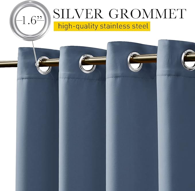 NICETOWN 2 Panels Outdoor Curtains for Patio Waterproof & Windproof, Extra Wide Grommet & Back Tab on Top & Bottom Thermal Insulated Sun Blocking Drapes with Rope for Deck, Stone Blue, W100 x L95