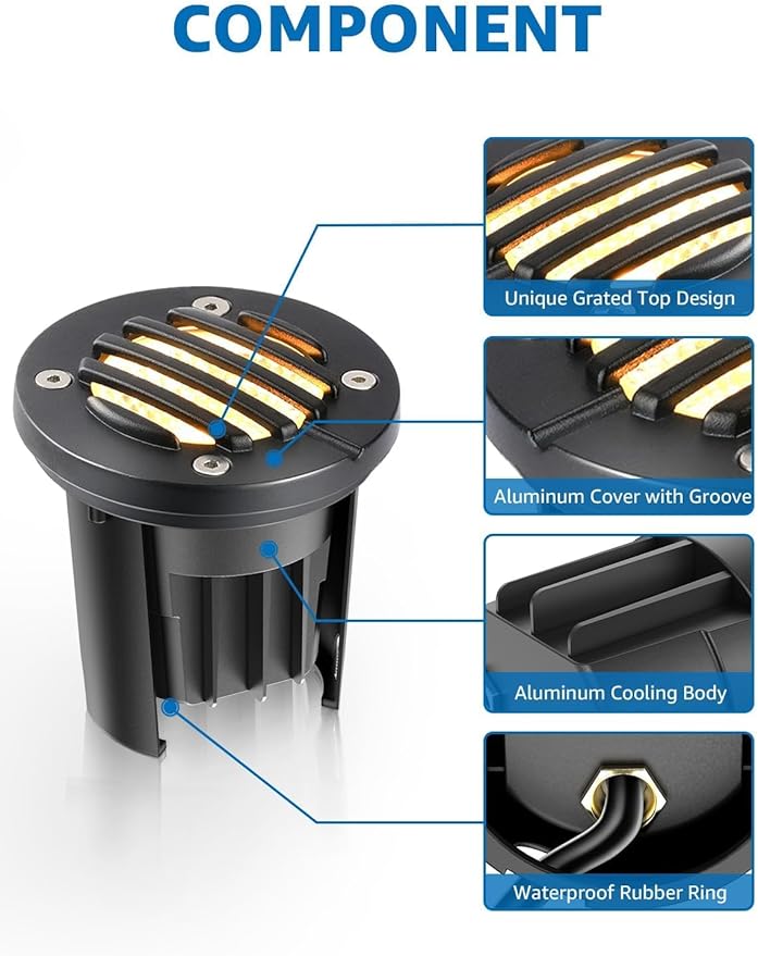SUNVIE 12W Low Voltage Landscape Lighting with Connectors 1200LM Ultra Bright Well Lights Landscape LED In Ground Waterproof Outdoor Warm White Paver Lights for Garden Yard Driveway 12 Pack