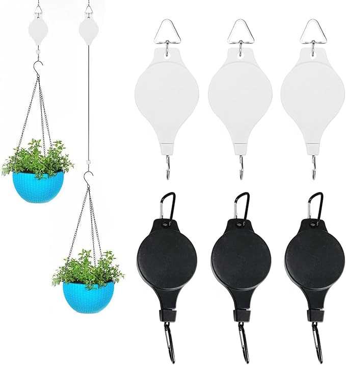 6PCS Adjustable Retractable Plant Pulley Hangers - Versatile Height Hooks for Hanging Baskets, Flower Pots, and Bird Feeders