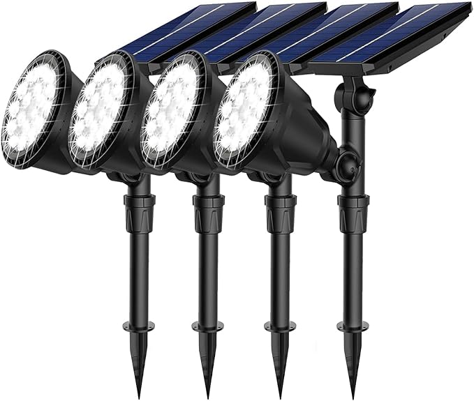 JSOT 600 LM Solar Spotlights Outdoor for Garden,IP65 Waterproof Solar Spot Lights Landscape Lighting for Walkway Wall Garden Backyard Path Pathway Driveway 18LED Beads Cool White 4 Pack