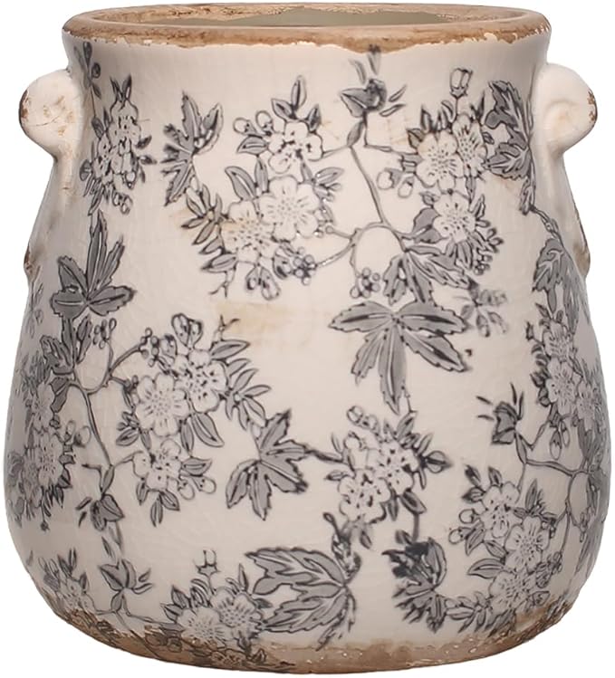 Rustic Farmhouse Ceramic Flower Pots, Vintage Antique Planters & Vase with Drainage Hole for Indoor/Outdoor, Handmade Crackle Glaze Terracotta Pottery Decor for Home Kitchen Office, Gardening Gifts