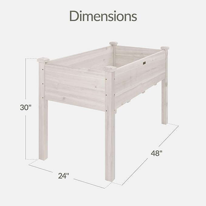 Best Choice Products 48x24x30in Raised Garden Bed, Elevated Wood Planter Box Stand for Backyard, Patio, Balcony w/Bed Liner, 200lb Capacity - White