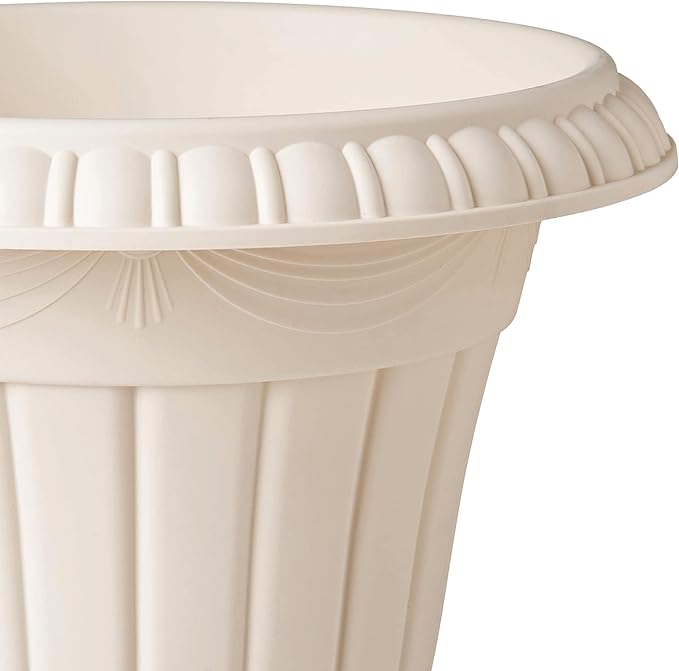 Arcadia Garden Products PL00BG Classic Traditional Plastic Urn Planter, 16” x 18”, Beige