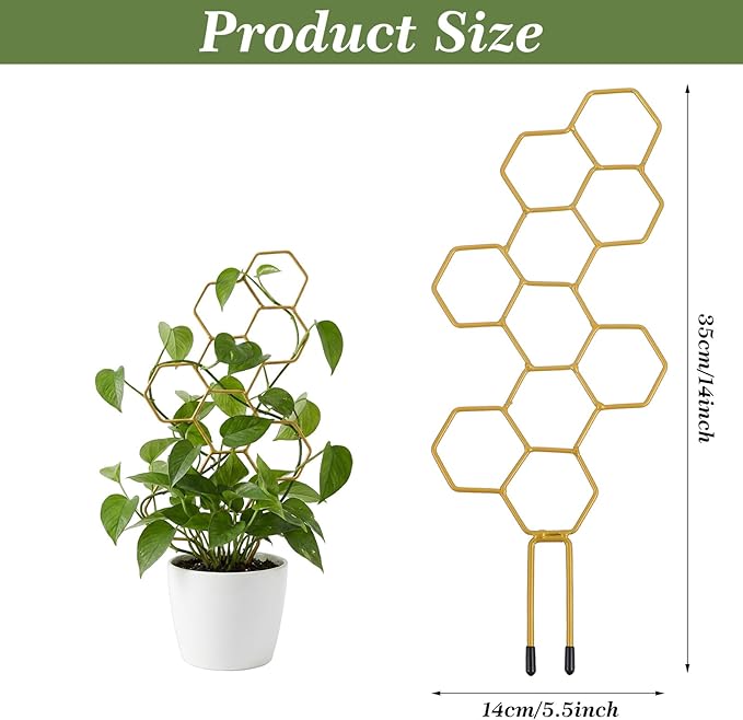 Small Trellis for Potted Plants, 14 Inch Indoor Trellis for Climbing Plants Honeycomb Shape Metal Plant Trellis for Pots Plant Climbing Support for Flower Hoya Pothos Houseplants