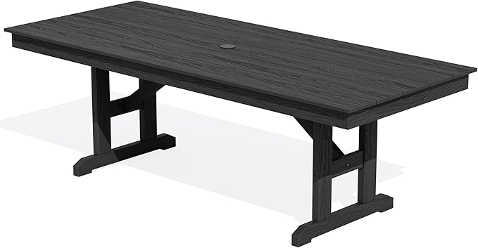 SERWALL Outdoor Dining Table, 84" Rectangular Dining Table for 6-10 Person, All Weather HDPE Outdoor Furniture for Backyard, Garden, Black