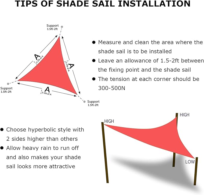 KANAGAWA Sun Shade Sail 12'x12'x12' Scarlet Triangle UV Block Canopy Awning Shelter Fabric Cloth Screen for Outdoor Patio Garden Backyard