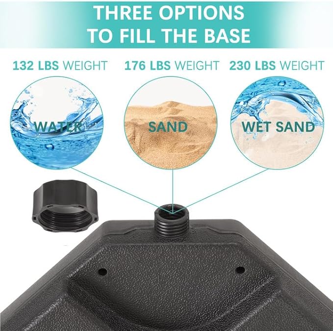 VECELO 4-Piece Heavy-Duty Cantilever Offset Patio Umbrella Base/Stand Outdoor, Square Plate Set with Lock Pins, Easy-Fill Spouts for Water/Sand, for Garden, Backyard and Poolside, Black