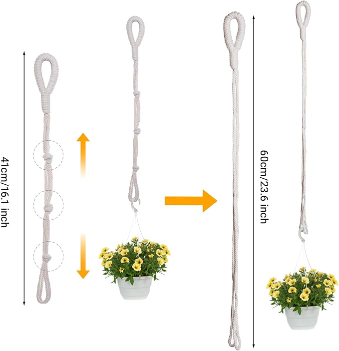 SUMERSHA 6 Pack Adjustable Macrame Plant Hanger Extenders Rope Handmade Woven Hanging Plant Basket Extension for Indoor Outdoor Plant Pot Holder (Style 2, 6)