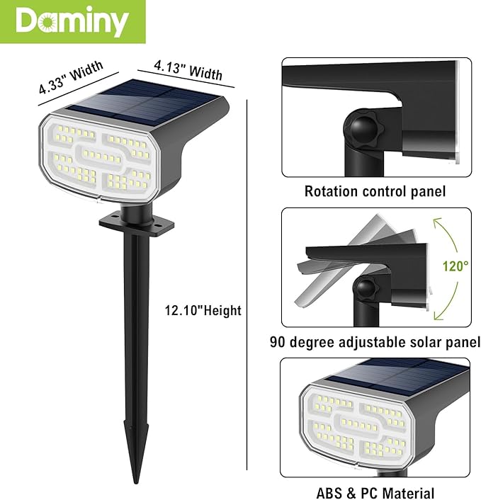 DAMINY Solar Spotlights Waterproof IP65,Auto On/Off,3000K 2 Lighting Modes Solar spot Lights for Garden,Pathway,Yard,Landscape-6 Pack