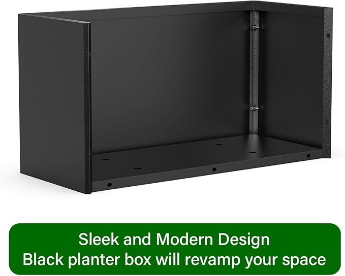 Metal Planter Box - Rectangular Trough, All-Weather Durable with 4 Drainage Holes, 25x11x13 Inches for Porch & Patio, Black