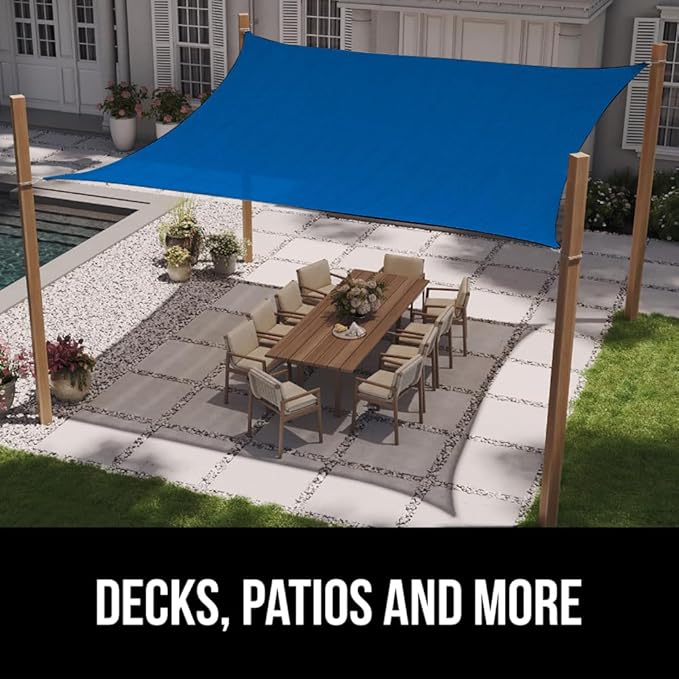 GORILLA GRIP Heavy Duty Sun Shade, UV Protection Fade Tear and Rust Resistant Rectangle Sunshade Canopy, Curved Edges Blocks Sunlight, Breathable Sail, Outdoor Patio, Lawn Garden, 16x16x16, Blue