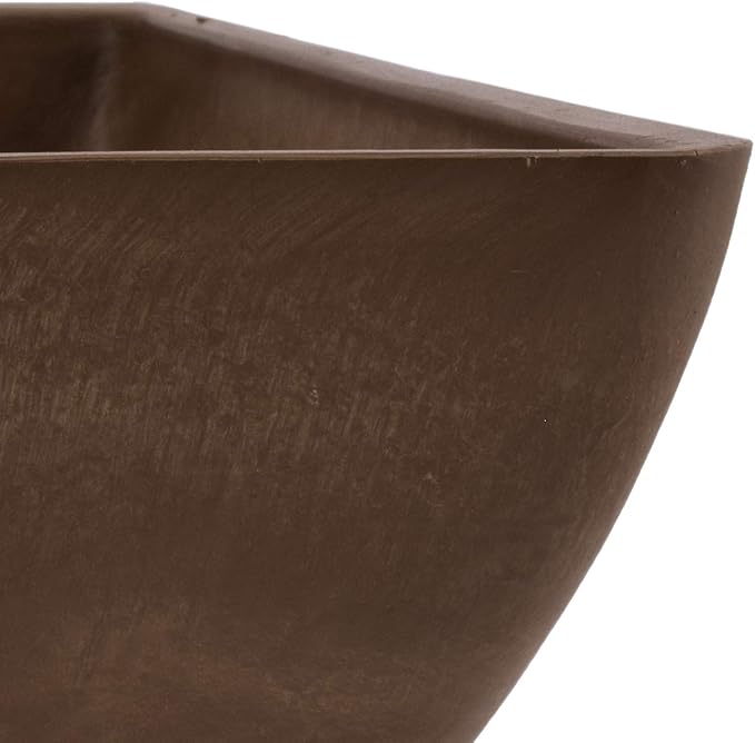 PSW Pot Collection 12x6 inch Plastic/Stone/Wood Composite Square Planter – No Drainage Hole (Drillable), Modern Indoor/Outer Pot for Flowers, Foliage, Succulents, Fairy Gardens, Chocolate