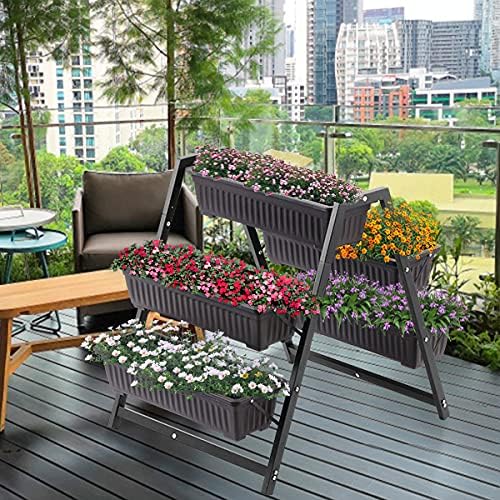 Raised Garden Planter Bed, Tiered Planter Stand with 5 Boxes, 25" Long*30" Wide*31" Tall, Vertical Raised Garden Bed for Herbs, Flowers, or Vegetables in Patio Balcony Indoor Outdoor