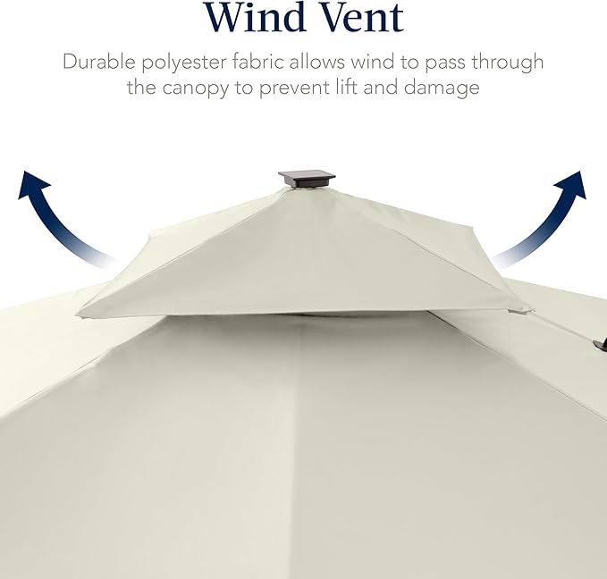 Best Choice Products 12x12ft LED Cantilever Patio Umbrella w/Base Included & 360° Rotation, Large Solar Offset Hanging Outdoor Sun Shade for Deck, Backyard Table w/Stand & Lights – Ivory