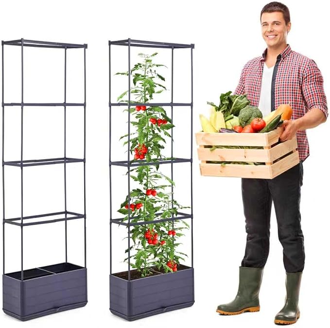 GENMOUS 2 Pack Rectangle 4 Tier Tomato Planter, Raised Garden Bed Tall 45'' Vertical Elevated Garden Planter Standing Garden Bed Planter Box with Drainage Holes Patio Balcony Porch Black
