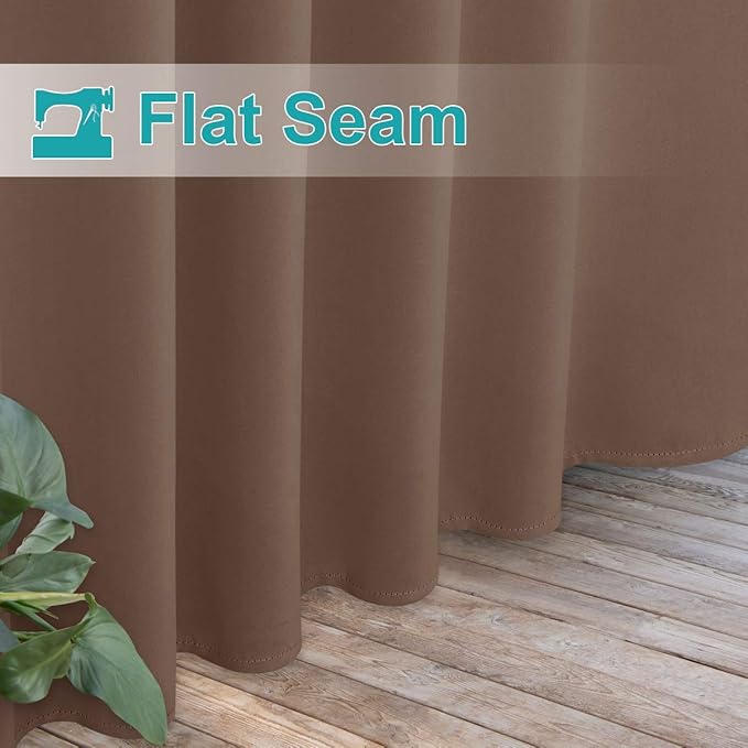 NICETOWN 2 Pieces Outdoor Curtainss for Pergola Waterproof, Self-Sticky Tab Top Blackout Indoor Outdoor Public Dividers Vertical Drapes Windproof Keep Privacy for Pool/Gazebo, W52 x L95 inch, Tan