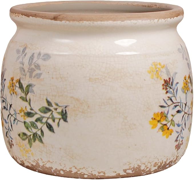 Pots for Plant, Cottage Rustic Clay Ceramic Tabletop Flower Pots, 6.29'' Plant Pots Indoor with Drainage, Sage Yellow Vase & Planters, Farmhouse Home & House Decor, Gifts for Mom