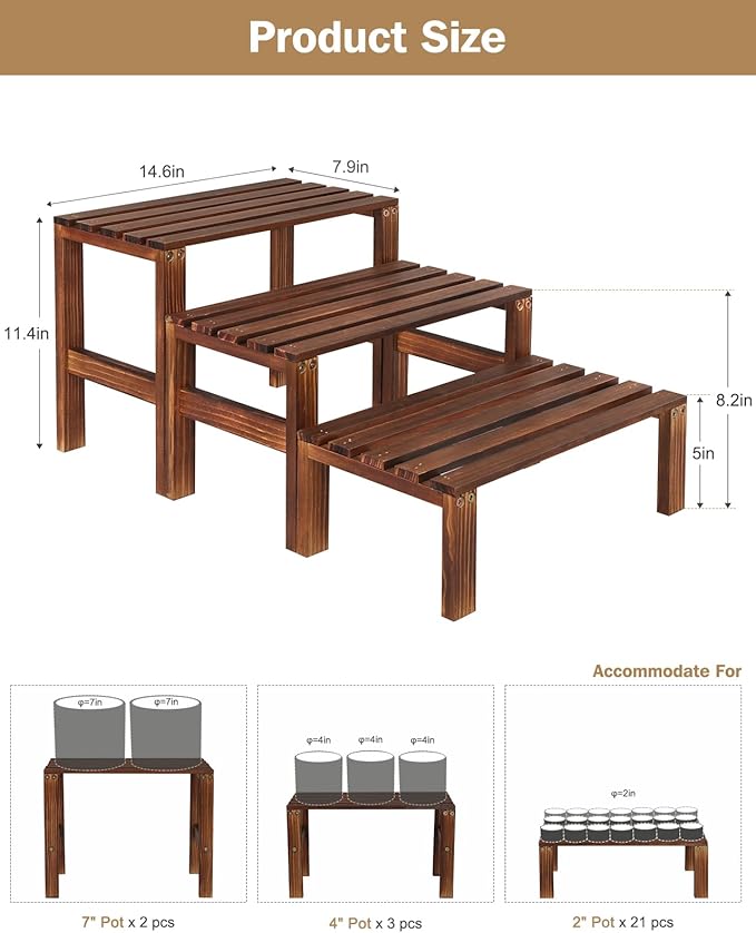 3 Tiered Wooden Plant Stand Shelf Indoor Outdoor,Corner Small Flower Pot Stand ,Rustic Narrow Low Short Plants Holder Rack for Tall Plants Succulent in Patio Livingroom Balcony Window Sill Table Desk