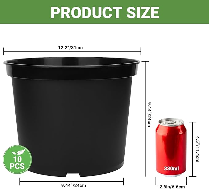 GREANER 5 Gallon Black Planter Pots, 10PCS Plastic Durable Plant Pots for Plants, Seed Starting Container for Flower Herb Vegetable Seedling Tree Fruit