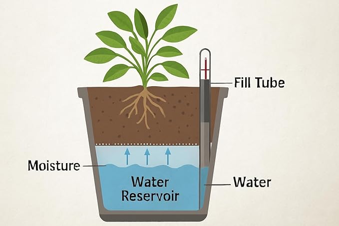 Self Watering Planter Pot with Upgraded Wick System – Modern Indoor Plant Pot with Visible Water Reservoir